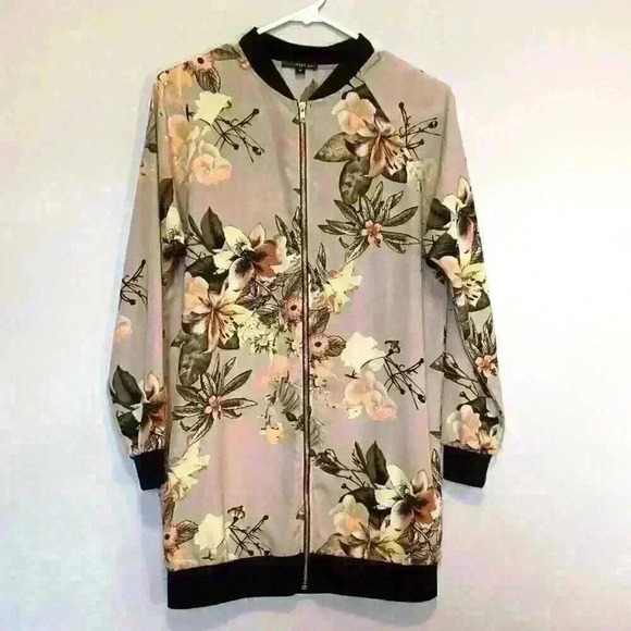 West Kei Zip Lightweight Floral Bomber Jacket Size Small Knit Cuffs LONG - Picture 1 of 4